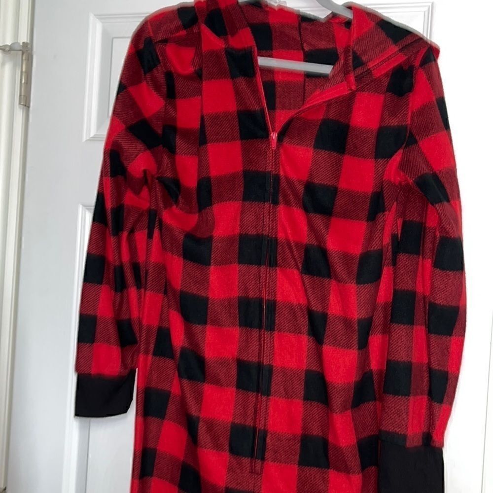 Red Black Buffalo Check Christmas Onesie Pajamas Fleece - S/M